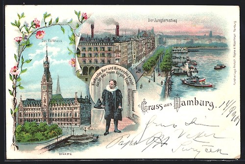 Lithographie hamburg rathaus - lithographie,