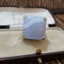 925 Sterling Silber Ring, echter blauer Spitzenachat, Größe P,5 US 7,75, Gold über