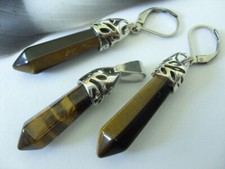 SET Tigerauge 6 Eck Pendel Ohrringe Ohrhänger Earrings mit Edelstahl Brisuren