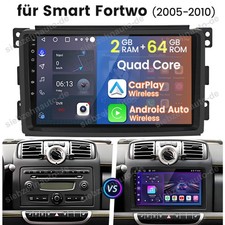 DAB+ Android 14 Autoradio Carplay Für Smart Fortwo 451 2005-2010 GPS Navi 2+64GB