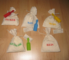 Haba Kinderküche Kaufmannsladen Zubehör 5 Säckchen Holzschaufel Mehl Zucker Salz