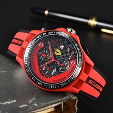 Men's Formula 1 Scuderia Ferrari 44mm Luxury Chronograph Red Silicone Watch NEW*