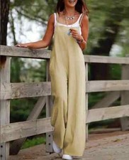 Damen Baggy Latzhose Jumpsuit Sommer Overall Einteiler Weites Bein Hosenanzug DE