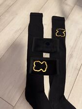 Overknee Kniestrümpfe & Fingerlose Handschuhe Handstulpen Schwarz Gold Bär NEU