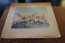 tolles altes Bild  Kunstdruck -  Stadt mit Hafen - keine Signatur ? Alter ??