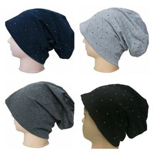 Long Beanie Mütze Glitzer Strass Nieten Unisex Slouch Jersey XXL Damen Herrn 