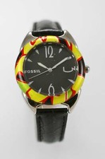 Fossil Uhr Damen Stimmung Leder Schwarz Edelstahl Silber Wasserfest Quarz