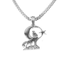 925 Sterling Silber Anhänger Ay Yildiz Heulender Wolf Bozkurt Hilal Türkei 17666
