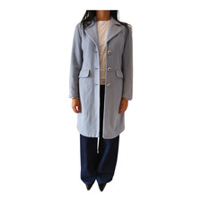 Vintage Taillierter Damen Wollmantel Babyblau Schurwolle Kaschmir‑Mix XS-S