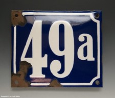 ALTE EMAIL EMAILLE HAUSNUMMER 49a in BLAU/WEISS um 1950...14 x 12 cm