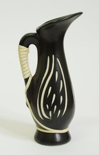 50er Jahre danish Keramik Vase schwarz weiss Sgraffito mit Band