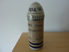 Alter Humpen Bierkrug Figurenkrug 42 mm Geschoß 1914/1915 Bombenerfolg Militaria