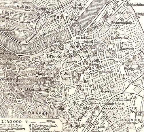 Alte lithographie linz ca - alte, lithographie,
