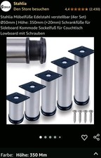 2 x Edelstahl Sockelfüße Tischfuß, Möbelfüße Höhen verstellbar