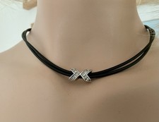 SKAGEN Halskette & Armband Leder Schwarz mit Anhänger Silberfarben Neu