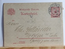 alter Kartenbrief 1897 Königreich Bayern Ganzsache, Bayreuth n. Wetzlar