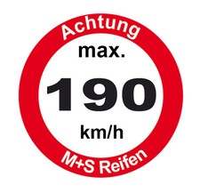 5x Aufkleber Max. Geschwindigkeit Reifen Winterreifen M+S 190 210 oder 240km/h