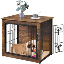 Hundek?fig Holz Hundebox im M?belstil Drahtk?fig Gitterbox Beistelltisch Braun