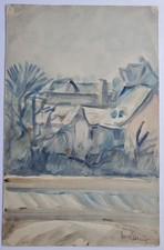 Gemälde Aquarell Stadt Landschaft Doppelseitig Edvard Frank Nachlass Signiert
