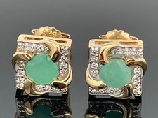 OHRSTECKER AUS 925/- SILBER  GELBVERGOLDET MIT SMARAGD & ZIRKON SCHMUCKJAGD