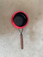 Fondue Topf Emaille Topf 70er Jahre  Rot Holzgriff