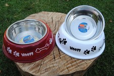 NEU 2x Futternapf Edelstahl Kunststoff  1,6l rot, weiß Hund (statt Stück 13,99)