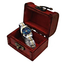 Excellanc Damen Armband Uhr mit Edelstahl Zugband Blau Silber Farben Holz Truhe