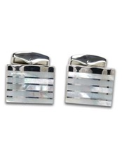 Tateossian Silver Stripe Rectangle MOP Manschettenknöpfe