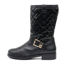 Högl Damen Quilted Buckle Boot Stiefel Schwarz Leder Steppoptik Boots EU 40