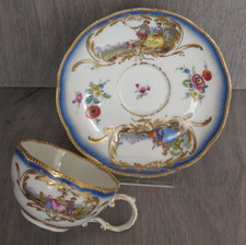 MEISSEN Tasse + Ut. feinste Malerei Rokoko Schäfer Szene Schwertermarke 18. Jhdt