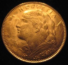 MDS SCHWEIZ SWITZERLAND 10 FRANKEN 1922 B "VRENELI - HELVETIA", GOLD #B