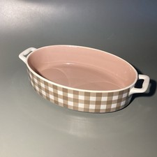 Auflaufform Karo Muster Landhaus Ofenfest Keramik Beige Rosa Mit Griffen Oval