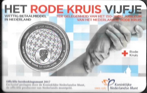 Coincard rode kruis vijfje - kruis, vijfje"
