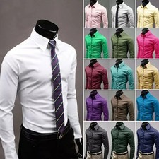 Herren Slim Fit Hemd Business Bügelleicht Langarm Shirt Anzug Hemden Hochzeit DE