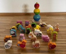 Holzspielzeug-Set: Stapelturm & Bauernhof-Figuren – gebraucht, guter Zustand