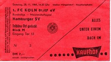 Ticket Bundesliga 1.FC Köln - Hamburger SV HSV 28.11.64 DFB Deutschland 64/65.