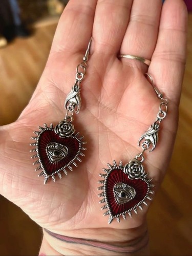 Ohrringe rot silber fledermaus - rot,