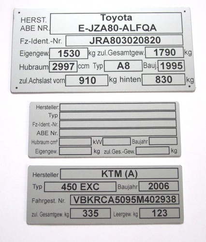Typenschild pkw kfz - typenschild,