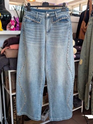 Hose jeans nieten wide leg - hose,