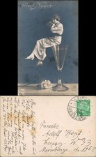 Ansichtskarte  Neujahr/Sylvester Fotokunst - Riesenglas Frau 1936