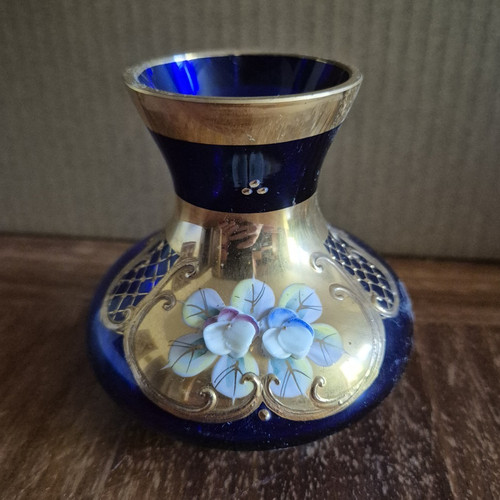 Tis glasvase böhmen blau gold - tis,