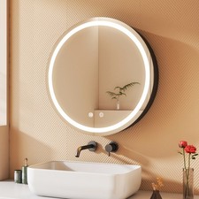 Rund Spiegelschrank Bad mit LED Beleuchtung 80cm 60cm Dimmbare Metall Glasablage