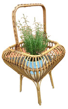 Standkorb Blumenkorb Blumenhocker TIKI Rattan Bambus mid century BOHO STYLE