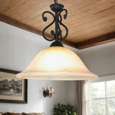 Pendelleuchte Hängeleuchte Hängelampe Glas Metall Ø 40 cm E27 Küche Rustikal