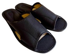 Herren LEDER Hausschuhe Pantoffeln Schlappen Latschen Schwarz Gr.41-47