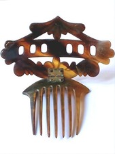 Handgesägter antiker Steckkamm aus naturbelassenem Horn mit 7 Zinken, 19. Jh.