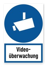 Videoüberwachung - Gebotszeichen mit Text (deutsch) (blau/weiß) - hochkant - ...