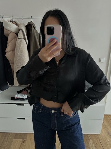Zara satinbluse shirt schwarz - zara,