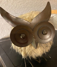 Eule Wackel-Eule Metall und zotteliges Kunstfell Schwarz Grau beweglich