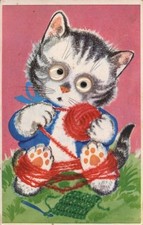 Wackelaugen Ak Katze, Stricken